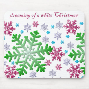 Burgundy Blue Green & Silver Snowflakes Mouse Mat