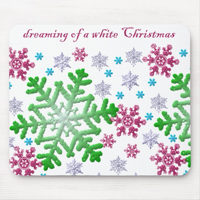 Burgundy Blue Green & Silver Snowflakes Mouse Mat (Front)