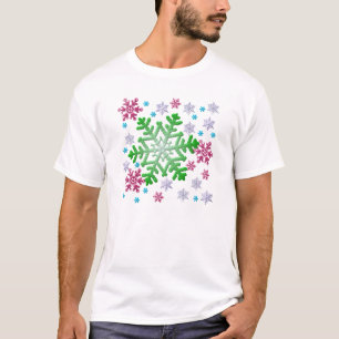 Burgundy Blue Green & Silver Snowflakes T-Shirt