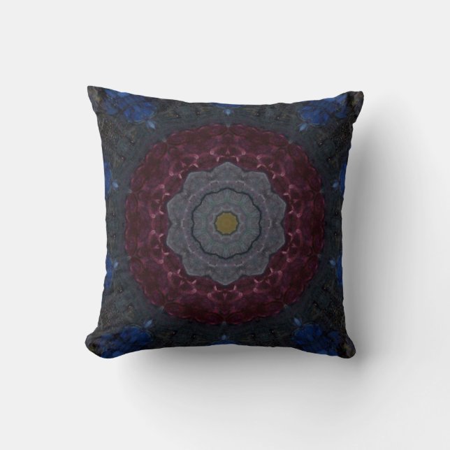 Burgundy & Blue Kaleidoscope Throw Pillow (Front)
