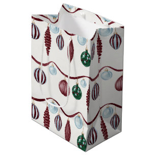 Burgundy Blue Ornaments Christmas Medium Gift Bag
