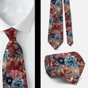 Burgundy Blue Periwinkle Blush Pink Floral Tie