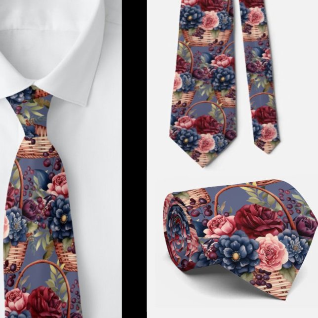 Burgundy Blue Periwinkle Blush Pink Floral Tie (Creator Uploaded)