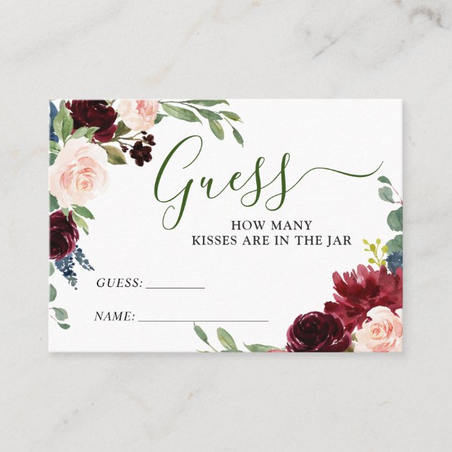 Burgundy Blue Pink Floral Guess How Many Game Card (Front)