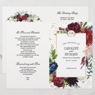 Burgundy   Blue   Red Floral Wedding Program