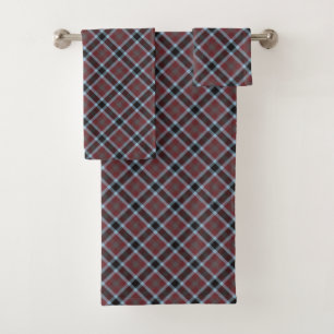Burgundy Blue Scottish Tartan Plaid Bath Towel Set