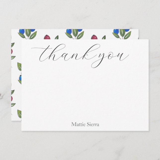 Burgundy & Blueberries Pattern Thank You Card (Front/Back)