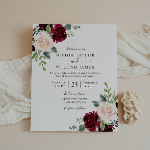 Burgundy Blush 2 Floral Budget Wedding Invitation