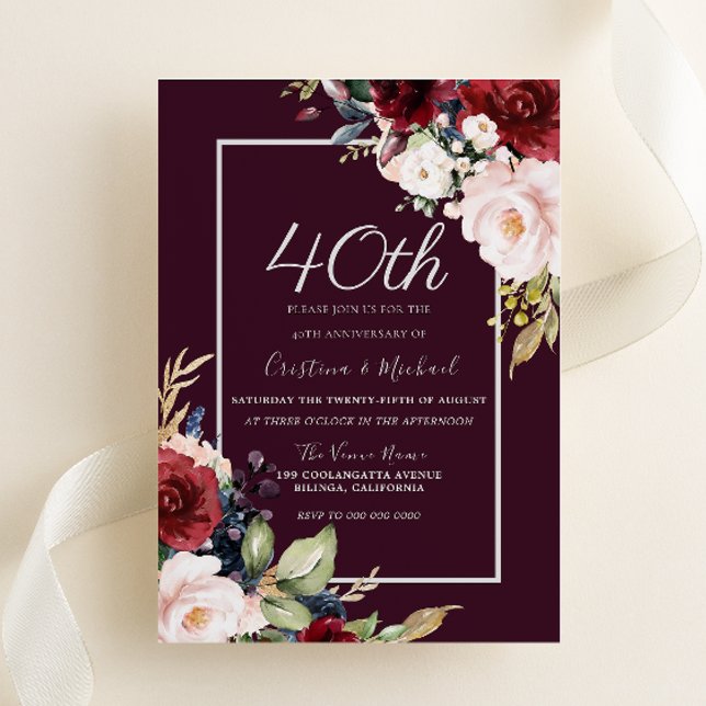 Burgundy & Blush 40th Wedding Anniversary Invitation (Creator Uploaded)