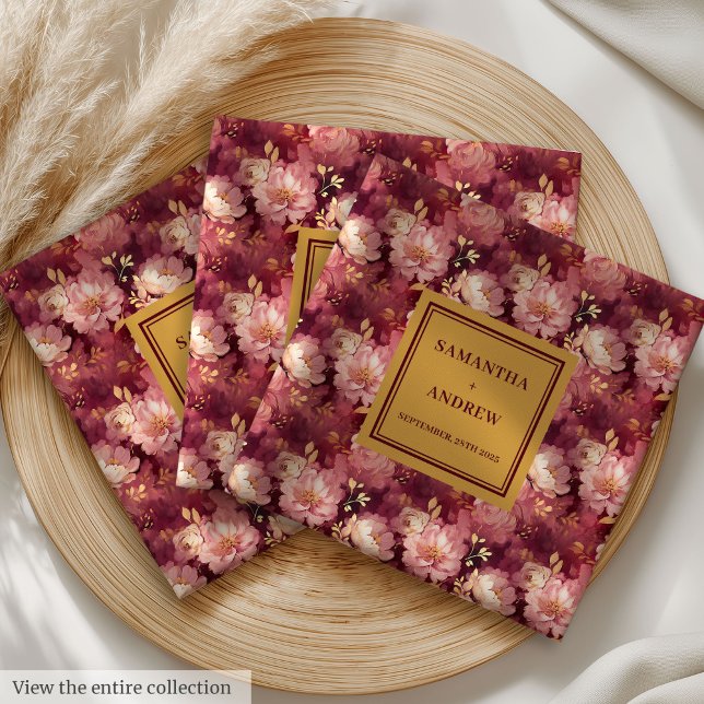 Burgundy Blush and Gold Boho Wedding Cloth Napkins (Burgundy Blush and Gold Boho Wedding Cloth Napkins)