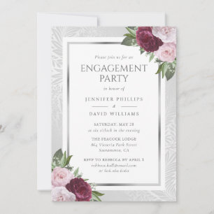 Burgundy Blush and Silver Floral Engagement Party Invitation