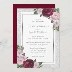 Burgundy Blush and Silver Wedding Invitations