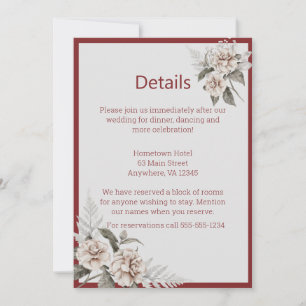 Burgundy, Blush and White Roses Wedding Details Invitation