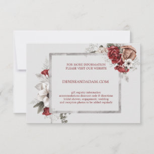  Burgundy, Blush And White Roses Wedding Enclosure RSVP Card