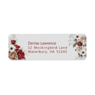 Burgundy Blush and White Roses Wedding  Label