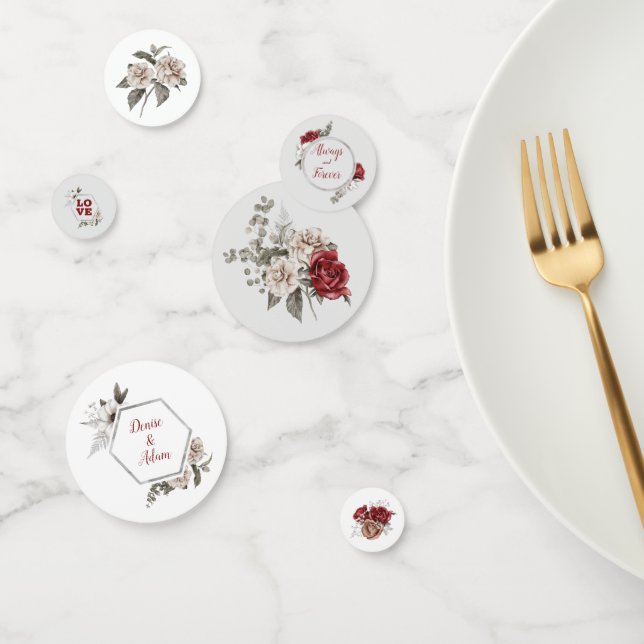Burgundy, Blush and White Roses Wedding Table Confetti (Group)