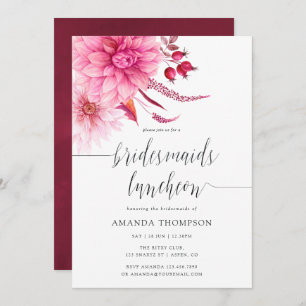 Burgundy & Blush Autumn Fall Bridesmaids Luncheon Invitation