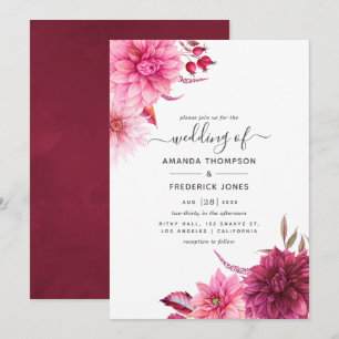 Burgundy & Blush Autumn Fall Floral Wedding Invitation