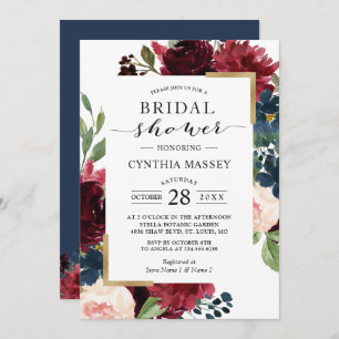 Burgundy Blush Blue Floral Modern Bridal Shower Invitation