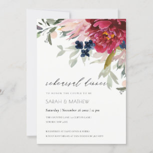 Burgundy Blush Blue Floral Rehearsal Dinner Invite
