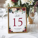 Burgundy Blush Blue Floral Wedding Table Number<br><div class="desc">Burgundy Blush Blue Floral Wedding Table Number Card (1) Please customise this template one by one (e.g, from number 1 to xx) , and add each number card separately to your cart. (2) For further customisation, please click the "customise further" link and use our design tool to modify this template....</div>