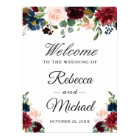 Burgundy Blush Blue Floral Wedding Welcome Sign