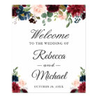 Burgundy Blush Blue Floral Wedding Welcome Sign
