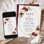 Burgundy Blush Boho Floral Trendy Gold Geometric Save The Date<br><div class="desc">Add a touch of elegance to your upcoming wedding with our Burgundy Blush Boho Floral Trendy Gold Geometric Save The Date cards. The stunning combination of burgundy, blush, and gold creates a chic and sophisticated look, while the boho floral design adds a whimsical touch. With Zazzle's easy-to-use design tool, you...</div>