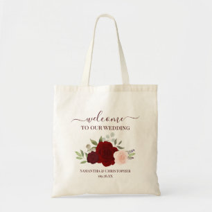 Burgundy Blush Boho Roses Elegant Wedding Welcome Tote Bag