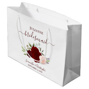 Burgundy Blush Boho Roses Wedding Bridesmaid Large Gift Bag