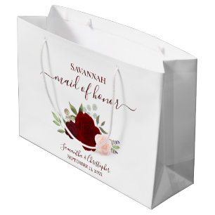 Burgundy Blush Boho Roses Wedding Maid of Honor Large Gift Bag