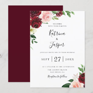 Burgundy Blush Botanical Floral Wedding Invitation