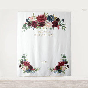 Burgundy Blush Bridal Shower Photo Booth Backdrop Tapestry