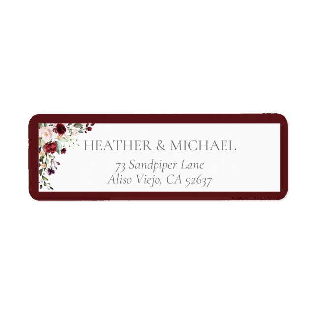 Burgundy Blush Bridal Shower Return Address (Front)