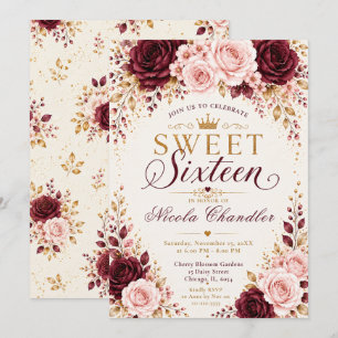 Burgundy, Blush, Champagne Sweet Sixteen Invitation