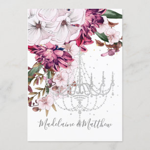 Burgundy Blush Chandelier Floral Elegant Wedding Invitation