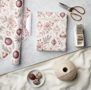 Burgundy & Blush Christmas Wrapping Paper