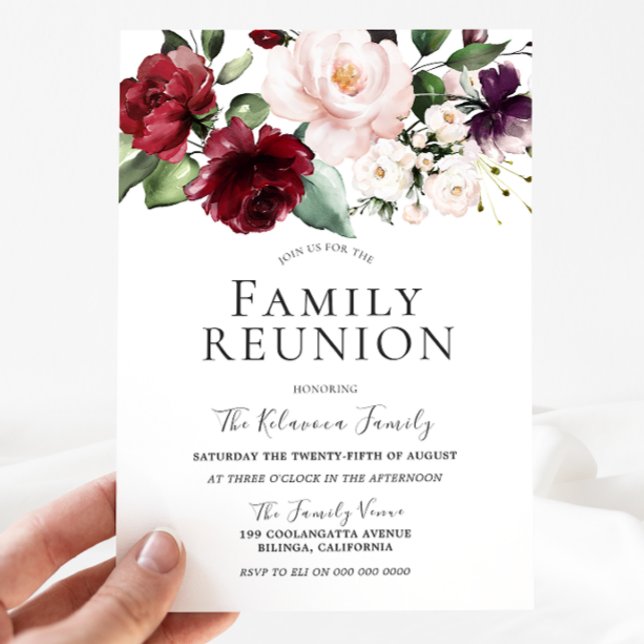 Burgundy Blush Cream Watercolor Family Reunion Invitation (Creator Uploaded)