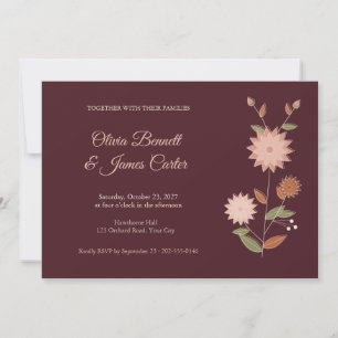 Burgundy Blush Dahlia Autumn Wedding Invitation