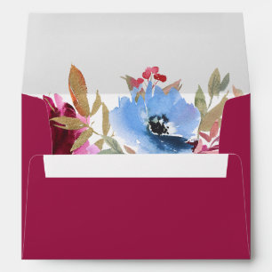 Burgundy Blush Dusty Blue Elegant Floral  Envelope