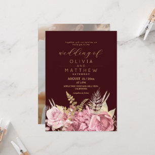 Burgundy Blush Dusty Rose ⎮ Gold Floral Wedding Invitation