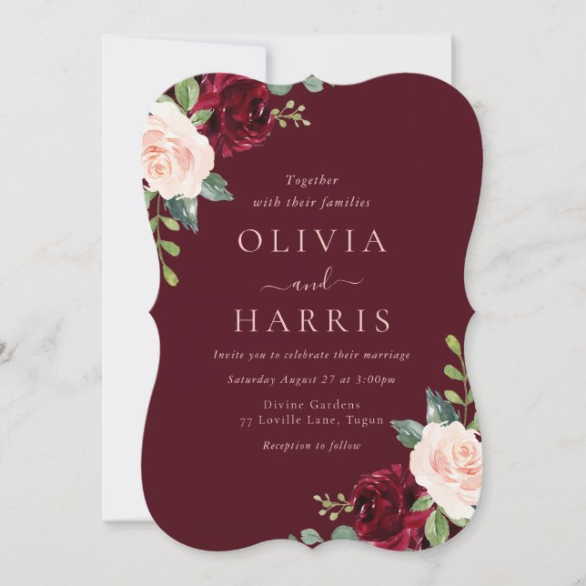 Burgundy & Blush Elegance Wedding  Invitation (Front)
