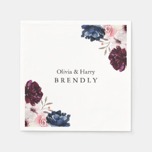 Burgundy Blush Elegant Floral Wedding Napkin