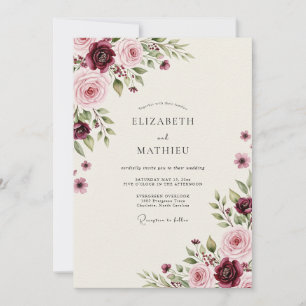 Burgundy Blush Enchanting Rose Wedding Invitation