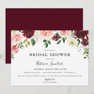 Burgundy Blush Fall Floral Bridal Shower Invitation