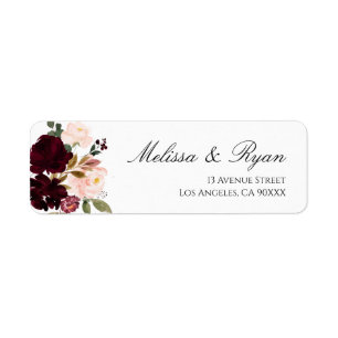burgundy blush floral address label