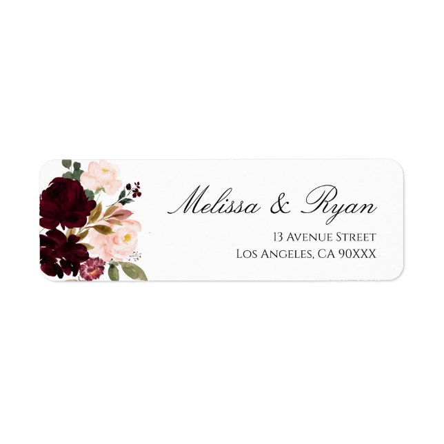burgundy blush floral address label (Front)