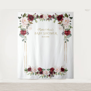 Burgundy Blush Floral Baby Shower Photo Prop Tapestry