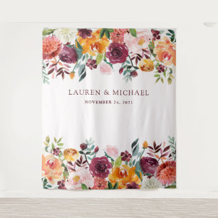 Burgundy Blush Floral Backdrop   Photo Booth Prop Tapestry