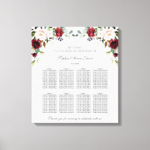 Burgundy Blush Floral Birthday Seating Chart Canvas Print